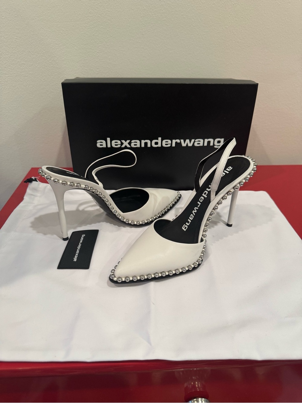 Alexander Wang White Pearl-Trim Slingback Pumps